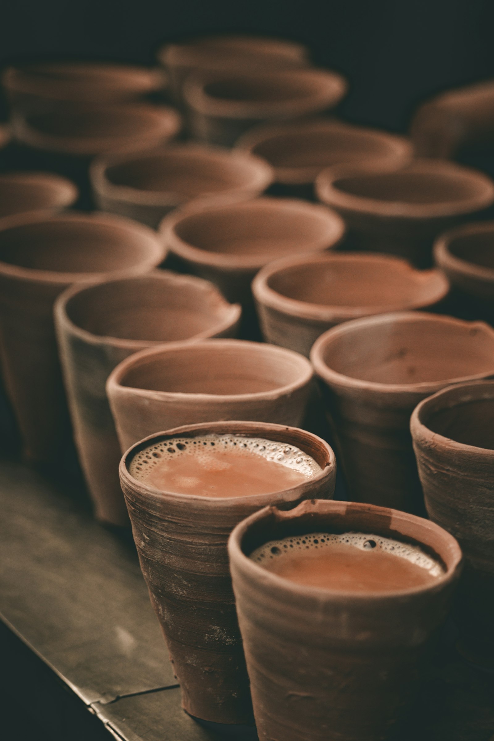 Rows of clay tea cups